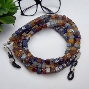 Cube Bead Eyeglass Chain in Brown Gold and Blue by Rainbow Bright NWT